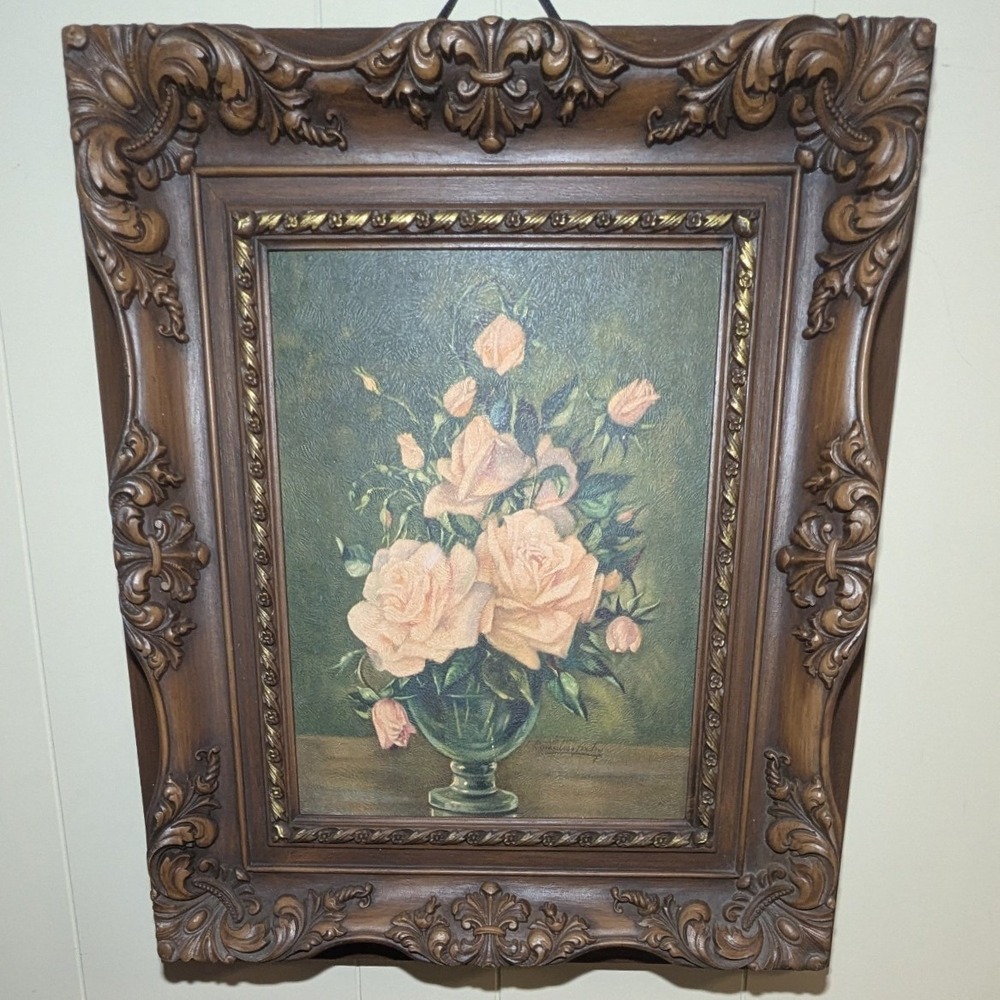 Academy Arts Floral Still Life Painting Home Decor 19x22 Ornate Cottagecore